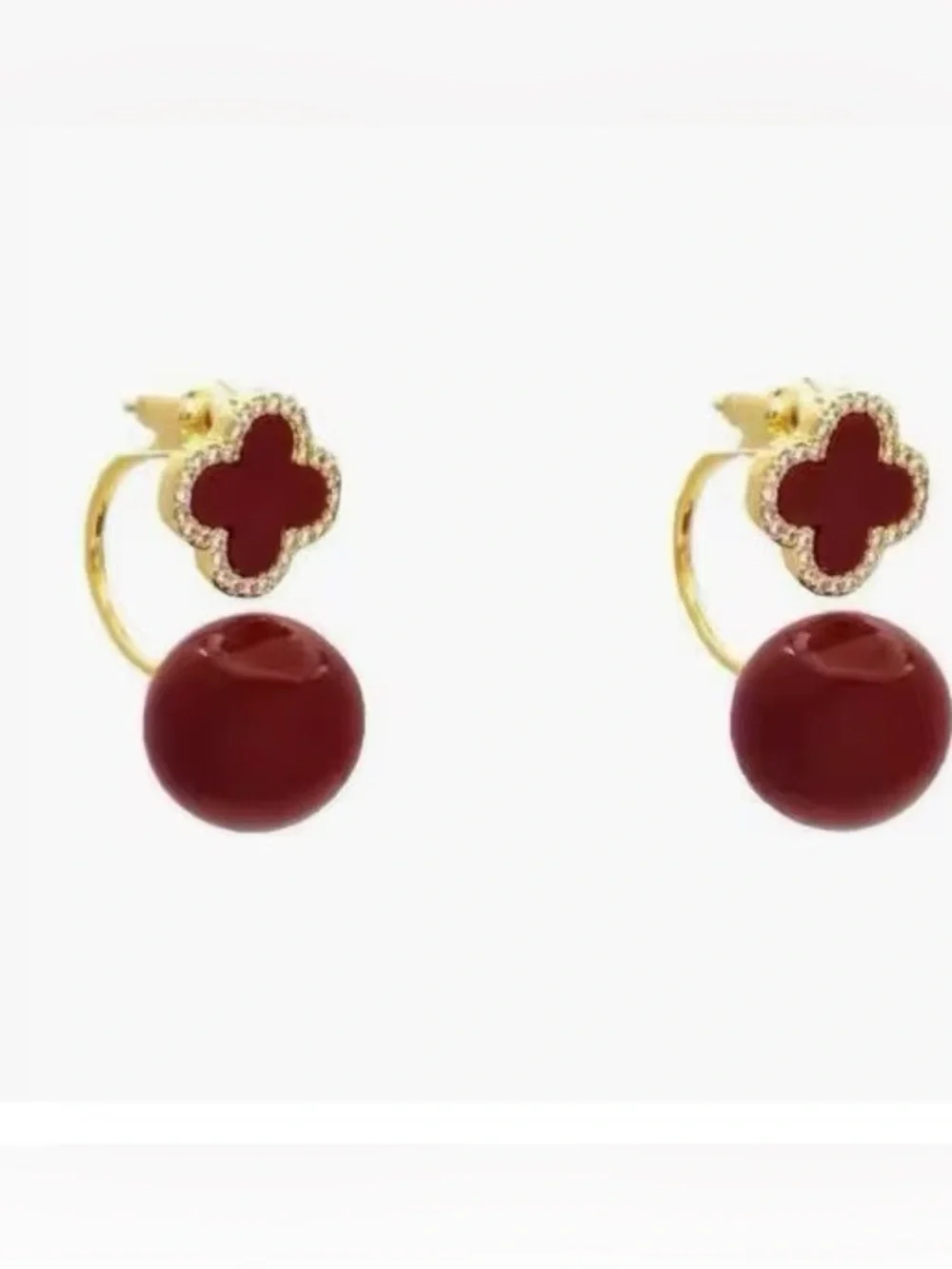 ***NEW Trendy Chic White, Red, Black  Clover Double-Stud Earrings